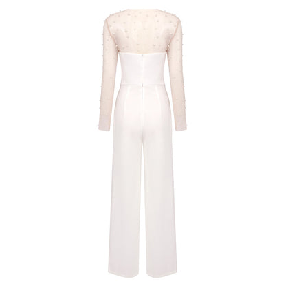 In Stock | White Bubble Bead Jumpsuit, Fashionable Casual Two-Piece Set, High-End European and American Women's Clothing, European and American Style.