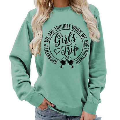 Foreign Trade Source Girls Trip Printed Round Neck Women's Top Sweatshirt Autumn and Winter Coat Casual Loose European Size
