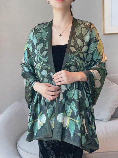 Van Gogh Monet oil painting double-sided double-layer silk scarf women's long 180x70 new silk satin popular fashion scarf shawl New