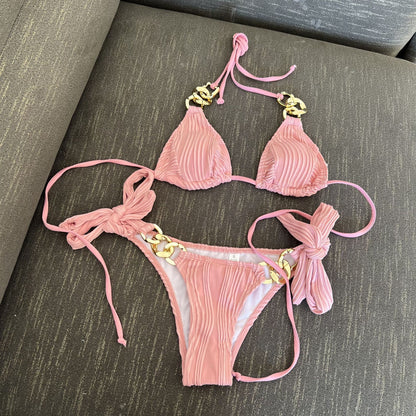 2025 European and American Sexy New Split Swimsuit Chain Bikini Swimsuit Bikini Cross-Border Export Amazon