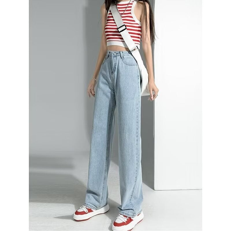 khaki Straight Leg Jeans Women's Trendy All-match New Arrival Loose High Waist Slimming Narrow Version Dosing Wide Leg Long Pants