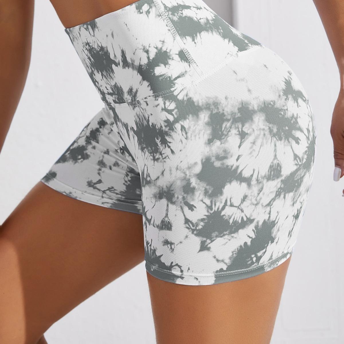 European and American High Waist Hip Lifting Sports Yoga Shorts Tie-Dye Printed Fitness Amazon Yoga Shorts