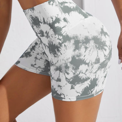 European and American High Waist Hip Lifting Sports Yoga Shorts Tie-Dye Printed Fitness Amazon Yoga Shorts