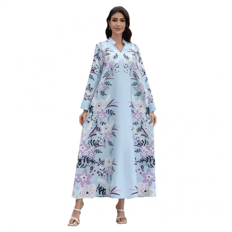 Sw0829 Cross-Border Women's Printed Robe European and American Amazon Foreign Trade Jalabiya Dress