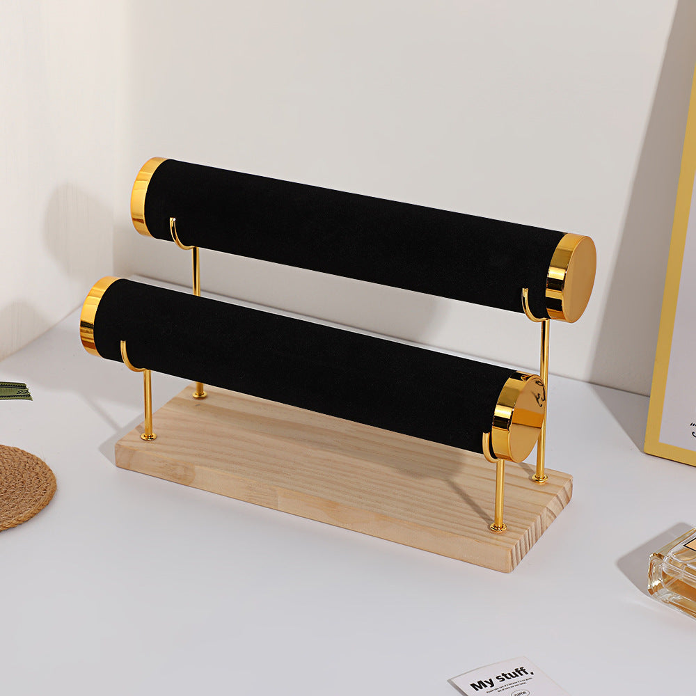 Creative Solid Wood Suede Watch Bracelet Display Rack Hair Ring Bracelet Storage Rack Counter Stepped Jewelry Jewelry Rack