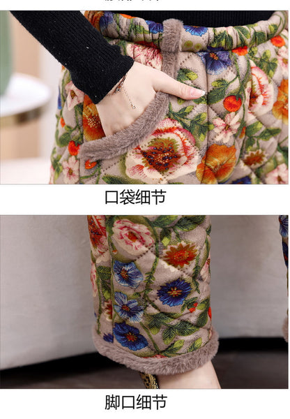 Chinese Style Mother's Winter New fleece-lined Thickened Cotton-padded Coat suit Middle-aged Women's Cotton-padded Clothes Cotton Pants Warm Two-piece Set