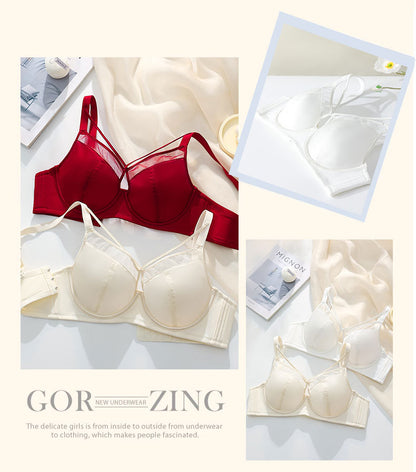 Ultra-thin Large Chest Shiny Red Underwear Women's Sexy Anti-sagging Paramilis Benmingnian Wedding Bride Bra