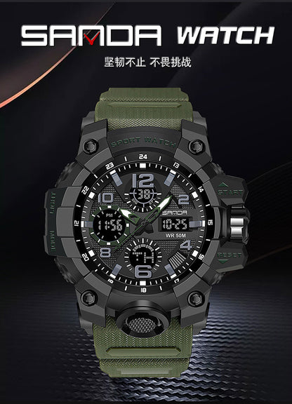 Sanda Hot-Selling Watch Korean Version Student Party Multi-Functional Waterproof Alarm Clock Electronic Watch Cool Dual Display Luminous Sports Watch