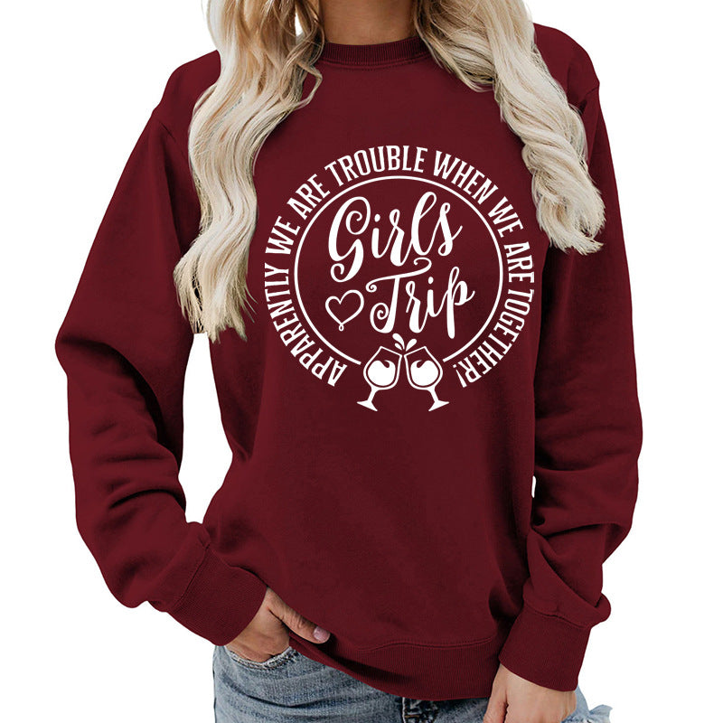 Foreign Trade Source Girls Trip Printed Round Neck Women's Top Sweatshirt Autumn and Winter Coat Casual Loose European Size