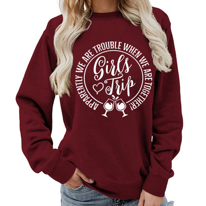 Foreign Trade Source Girls Trip Printed Round Neck Women's Top Sweatshirt Autumn and Winter Coat Casual Loose European Size