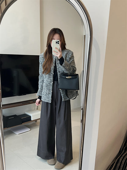 Sanding Thickened Flangable Wide Leg Pants Women's Autumn and Winter Washed Cotton Casual Pants Loose Lazy Slimming Wide Leg Pants