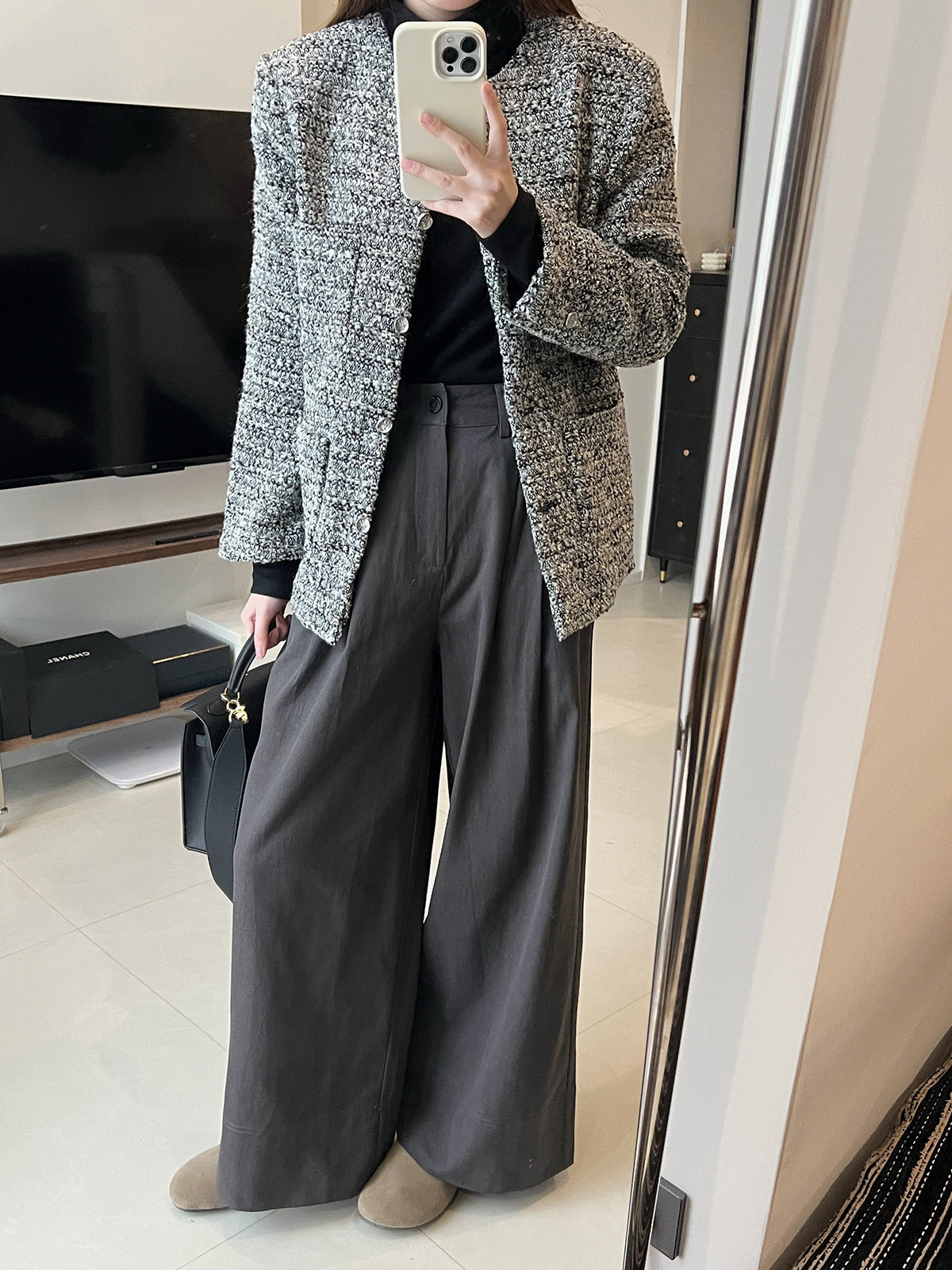 Sanding Thickened Flangable Wide Leg Pants Women's Autumn and Winter Washed Cotton Casual Pants Loose Lazy Slimming Wide Leg Pants