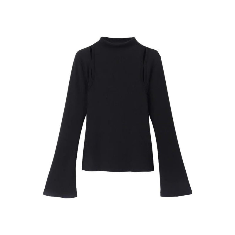 Pure Desire Thread Velvet Tight Inner Half-High Neck T-Shirt Women's Spring and Autumn Design Sense Hollow Base Shirt Top