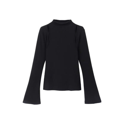 Pure Desire Thread Velvet Tight Inner Half-High Neck T-Shirt Women's Spring and Autumn Design Sense Hollow Base Shirt Top