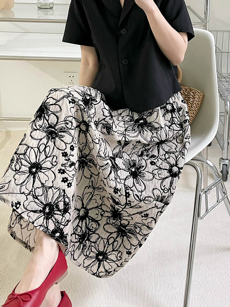 Ju Zhi 2026 Early Spring Velvet Skirt for Women, Heavy Craftsmanship, Niche Retro French High-Waisted Mid-Length A-Line Skirt 1572