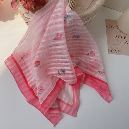 Upgraded Japanese cotton and linen square scarf 58x58 breathable all-match pastoral style floral photo matching scarf headscarf for women