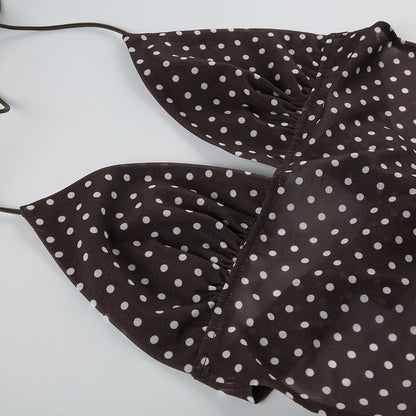 2024 Winter New French Style Elegant Strap Deep V Open Chest Lace Large Open Back Contrast Color Dot Design Small Sling