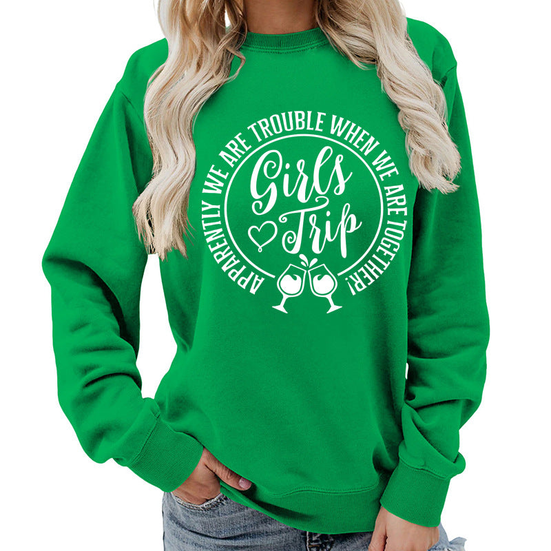 Foreign Trade Source Girls Trip Printed Round Neck Women's Top Sweatshirt Autumn and Winter Coat Casual Loose European Size