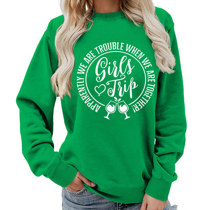 Foreign Trade Source Girls Trip Printed Round Neck Women's Top Sweatshirt Autumn and Winter Coat Casual Loose European Size