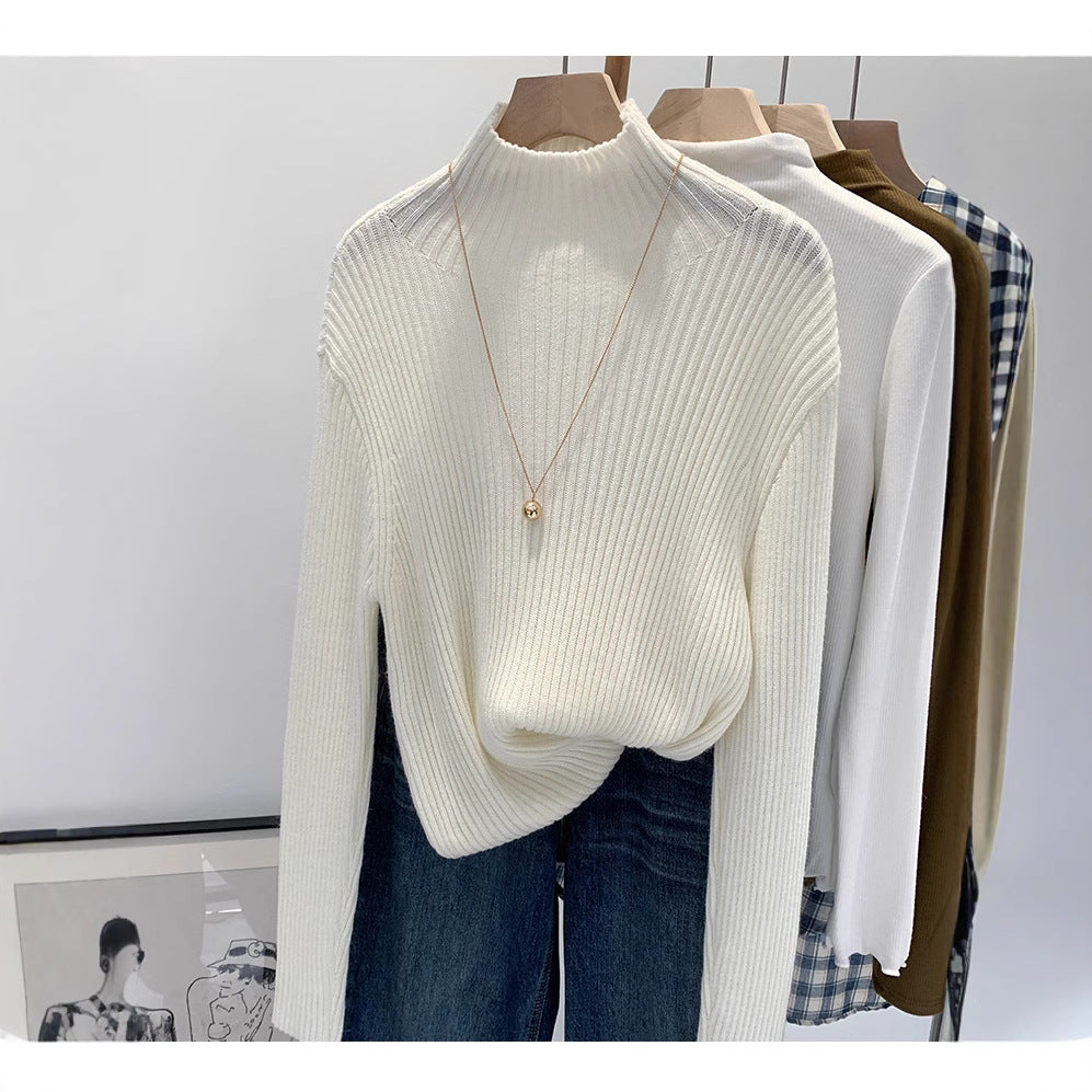 2024 Half-high Collar Western-style High-end Knitted Base Shirt Women's Autumn and Winter Unique and Beautiful Inner Slim-fit Small Top
