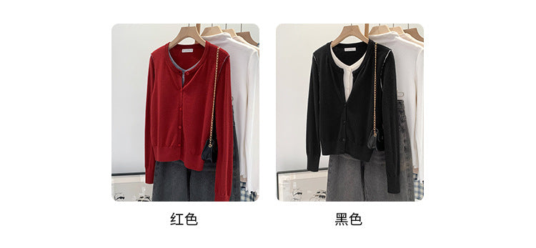 Beautiful V-neck Fake Two-piece Sleeve Knitted Cardigan Jacket Women's 2024 Autumn and Winter Western Style Unique Chic Slim Small Top