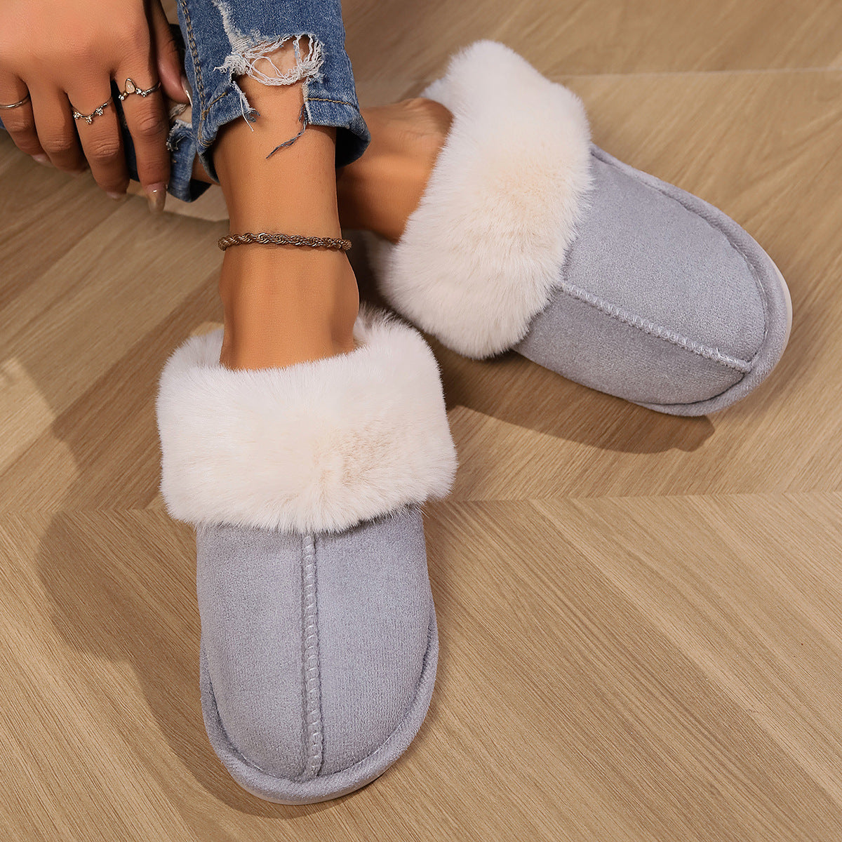 Shevalues Fashion Fur Slippers Women Fluffy Winter House Shoes Memory Foam Fuzzy Slippers Short Plush Slipper Indoor And Outdoor