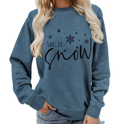 Let it snow snowflake print round neck women's top sweater foreign trade supply autumn and winter coat casual loose