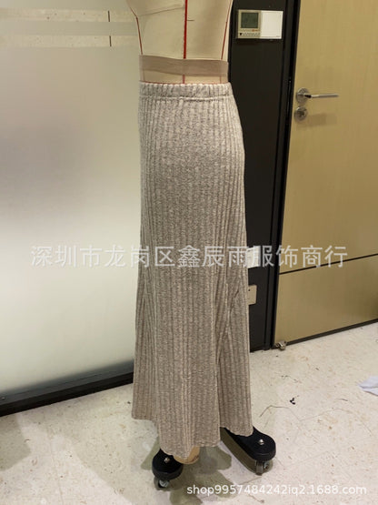 In-Stock New Model Factory Direct Sale 2025 Autumn and Winter European and American Women's Clothing Tight-Fitting Ribbed Long-Sleeve Casual Knit Set