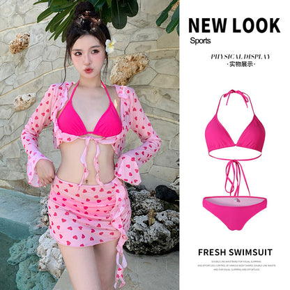 2024 New Summer Pink Girl Four-piece Hot Girl Swimsuit Women's Split Strap Hot Spring Vacation Bikini Pure Desire
