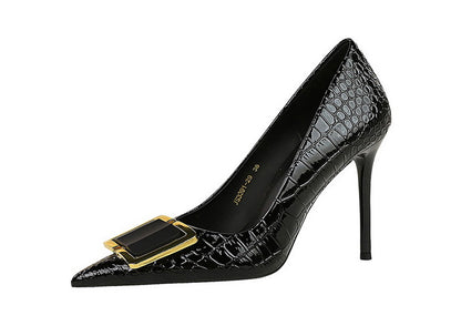 BIGTREE Shoes Women 10 Cm Metal Belt Buckle Ladies Pumps Women Luxury Banquet Shoes Stilettos High Heels Women Sexy Party Shoes