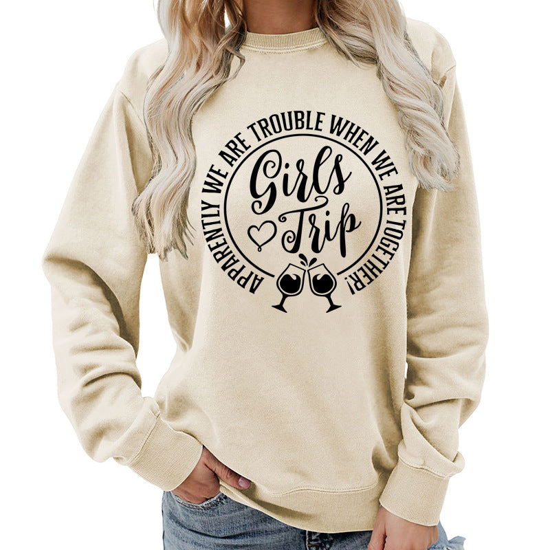 Foreign Trade Source Girls Trip Printed Round Neck Women's Top Sweatshirt Autumn and Winter Coat Casual Loose European Size