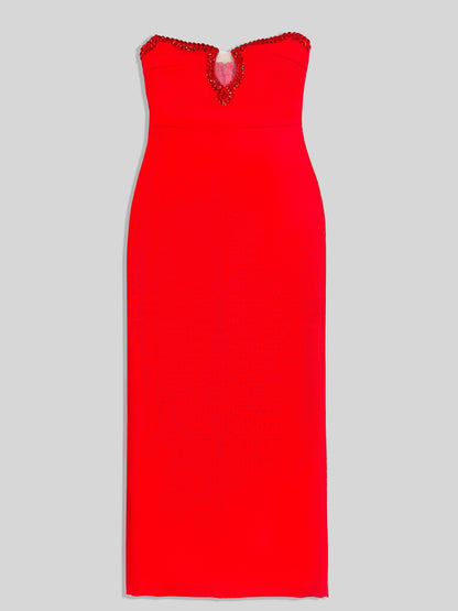 Amazon Women's 2025 Spring and Summer European and American Cross-border Red Diamond Bandage Evening Dress Women's Banquet Elegant Light Luxury