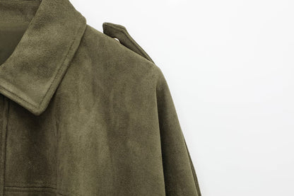 European and American Cross-Border Women's Clothing 2025 Early Spring New Fashion Suede Casual Style Versatile Casual Simple Aviator Jacket