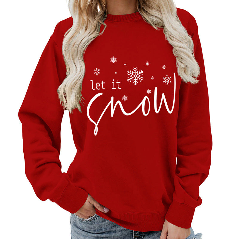 Let it snow snowflake print round neck women's top sweater foreign trade supply autumn and winter coat casual loose