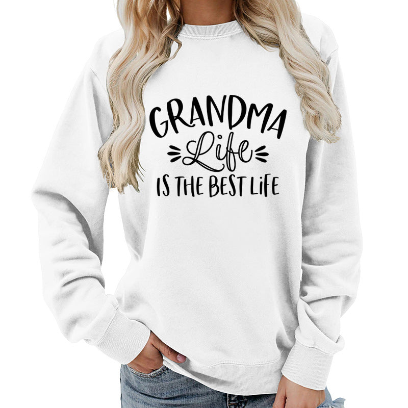 grandma Printed Round Neck Women's Top Sweatshirt Foreign Trade Supply Autumn and Winter Coat Casual Loose European Size