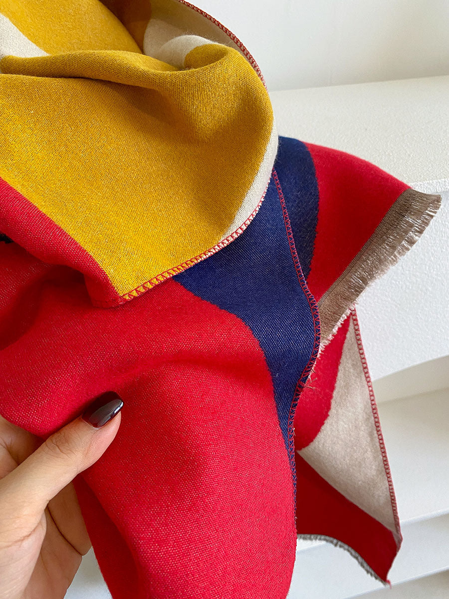 Contrast color asymmetric niche cashmere scarf women's autumn and winter high-grade thickened warm outer shawl new scarf