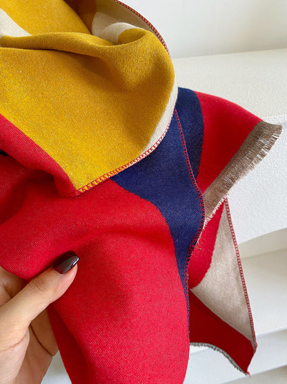 Contrast color asymmetric niche cashmere scarf women's autumn and winter high-grade thickened warm outer shawl new scarf
