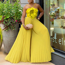 C8593 Cross-border Women's 2024 New Shoulder Collar Ruffled Sexy High Waist Solid Color African jumpsuit