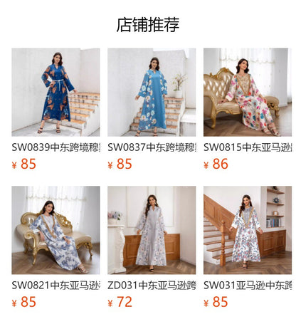 Sw0829 Cross-Border Women's Printed Robe European and American Amazon Foreign Trade Jalabiya Dress