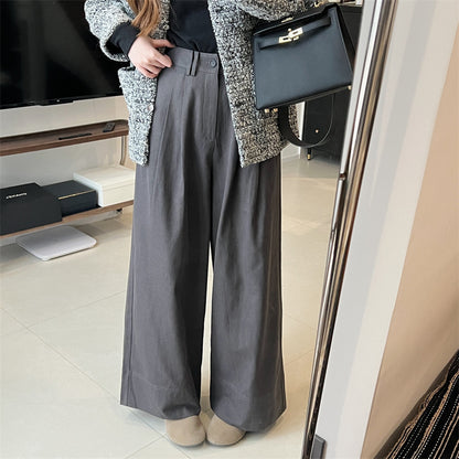 Sanding Thickened Flangable Wide Leg Pants Women's Autumn and Winter Washed Cotton Casual Pants Loose Lazy Slimming Wide Leg Pants