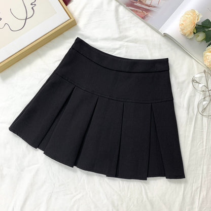 Grey Pleated Skirt Women's Spring and Autumn High Waist Skirt Design Sense Slimming All-match Anti-glare A- line Skirt 2024 New Style