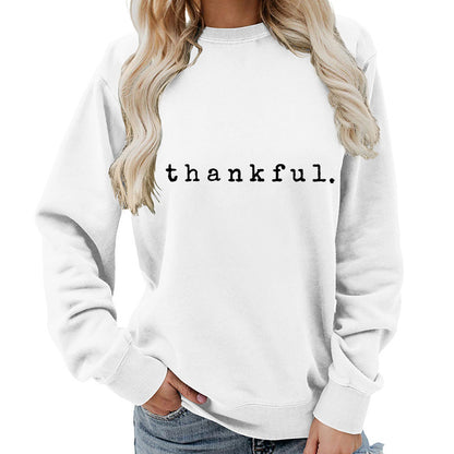Cross-border European and American thankful Printed Round Neck Women's Top Sweatshirt Autumn and Winter Coat Casual Loose European Size