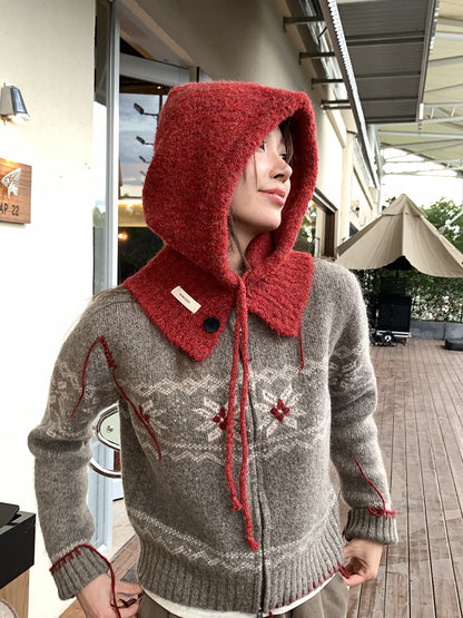 Balaclava Hat New Women's Winter Face-Show Small Ear Protection Neck Integrated Warm Knitted Roll Wool Hat