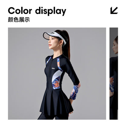 2025 New Japanese and Korean Sunscreen Long-sleeved Trousers Split Two-piece Surfer Suit plus size Dress Swimwear Women