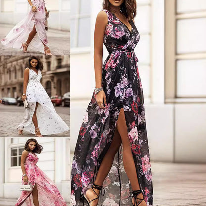 Dress Summer 2023 New Independent Station Wish Amazon Chiffon Print Strap Skirt Foreign Trade Women's Skirt