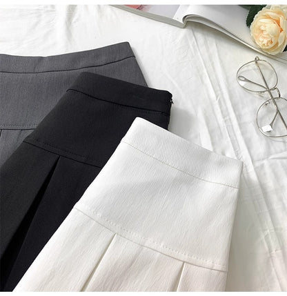 Grey Pleated Skirt Women's Spring and Autumn High Waist Skirt Design Sense Slimming All-match Anti-glare A- line Skirt 2024 New Style