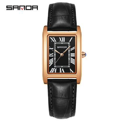 Sanda Live Hot Couple Watch Vintage Square Quartz Watch Waterproof Roman Scale Men's and Women's Watches