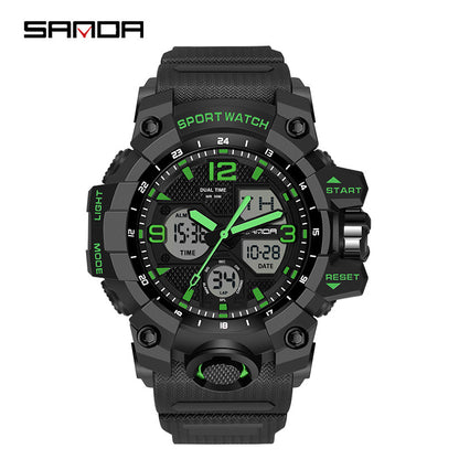 Sanda Hot-Selling Watch Korean Version Student Party Multi-Functional Waterproof Alarm Clock Electronic Watch Cool Dual Display Luminous Sports Watch