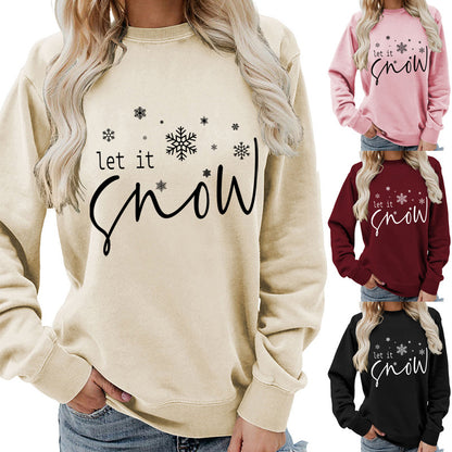 Let it snow snowflake print round neck women's top sweater foreign trade supply autumn and winter coat casual loose