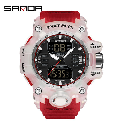 Sanda Hot-Selling Watch Korean Version Student Party Multi-Functional Waterproof Alarm Clock Electronic Watch Cool Dual Display Luminous Sports Watch
